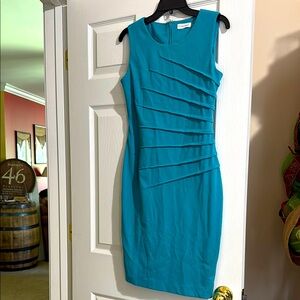 Calvin Klein Blue Asymmetrical Ruched Mini Dress